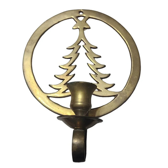 Hostley International Solid Brass Christmas Tree Wall Candle Holder - Picture 1 of 10